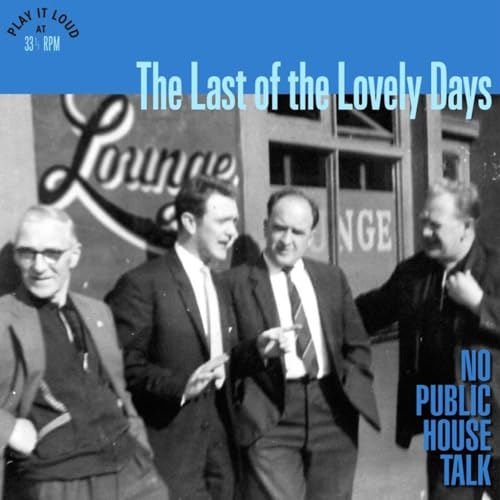 Black and white photo of four men in suits, vinyl record cover.