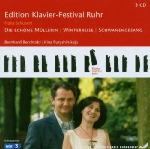CD cover featuring portraits of a man and woman, piano keys, and red background.