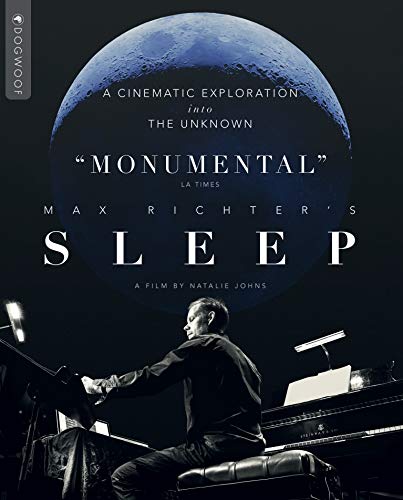 Blu-ray cover for Max Richter’s “Sleep” featuring a pianist and moon.