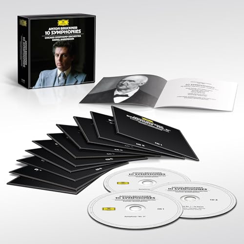 Bruckner symphonies CD box set with portraits of composers Barenboim and Bruckner.