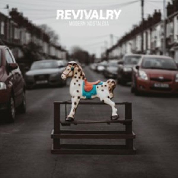 Album cover: a rocking horse on a platform in a street.