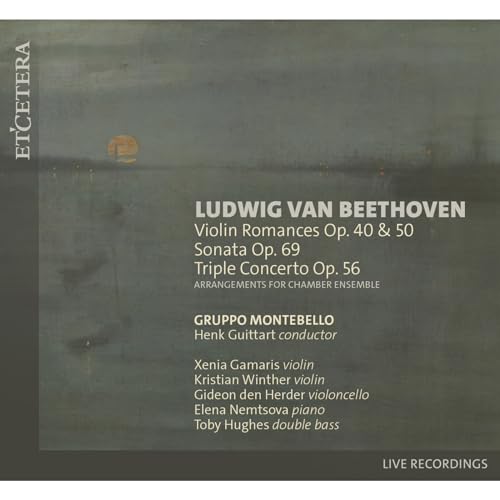 CD cover for Beethoven's violin romances, sonata, and triple concerto.