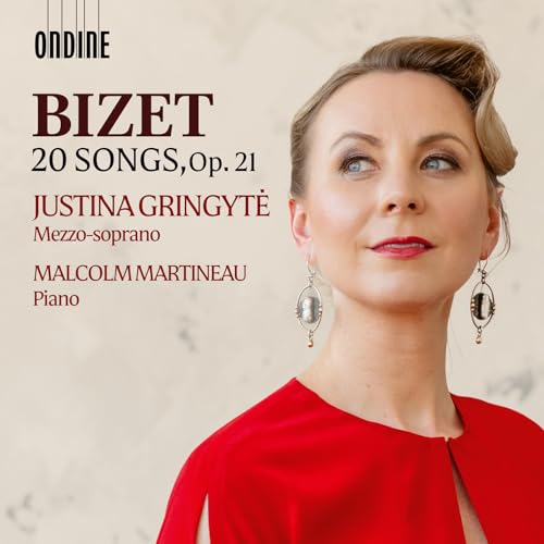 CD cover featuring Justina Gringytė, a mezzo-soprano in red, with text “Bizet”.