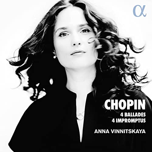 Black and white portrait of Anna Vinnitskaya, album cover for Chopin music.