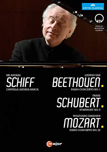 DVD cover featuring pianist András Schiff and composers Beethoven, Schubert, Mozart.