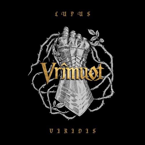 Black background with a detailed drawing of a gauntlet and vines.