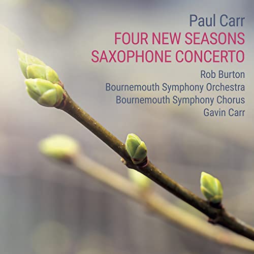 CD cover: budding branch with text “Four New Seasons Saxophone Concerto”.