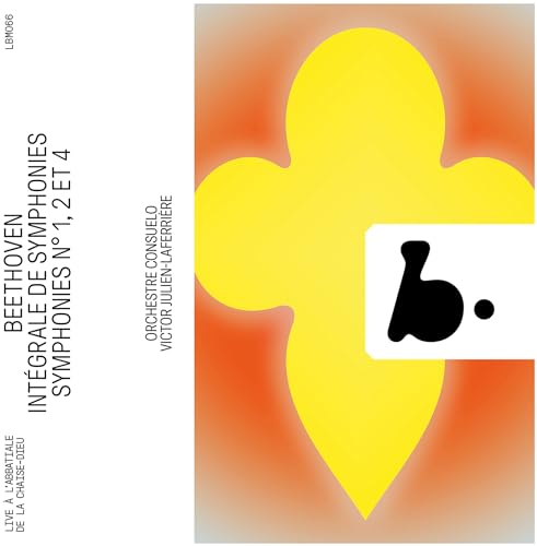 CD cover for Beethoven symphonies with abstract orange and white design.