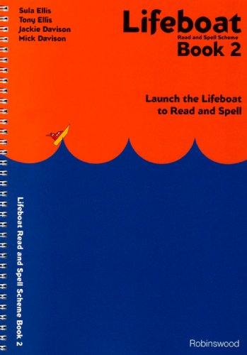 Spiral-bound textbook cover titled Lifeboat Read and Spell Scheme Book 2 with orange waves.
