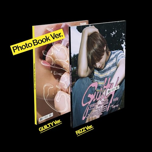 Two Taemin Guilty photobook versions displayed side-by-side against a black background.