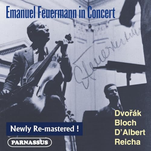CD cover: Cellist Emanuel Feuermann in concert, with handwritten signature.