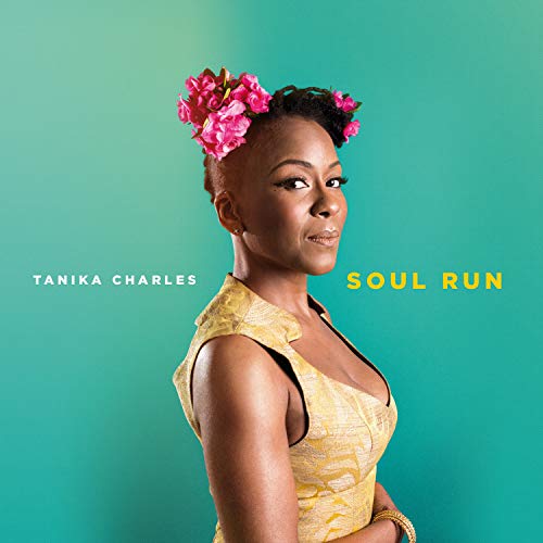 Tanika Charles album cover, woman with flowers in hair, teal background.