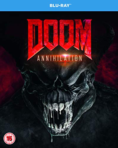 Doom: Annihilation" Blu-ray cover featuring a monstrous, snarling face.