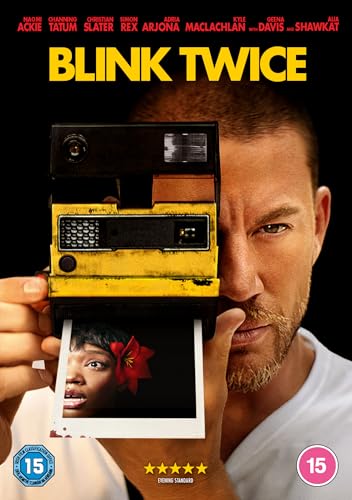 Blink Twice" DVD cover featuring a man holding a Polaroid photograph.