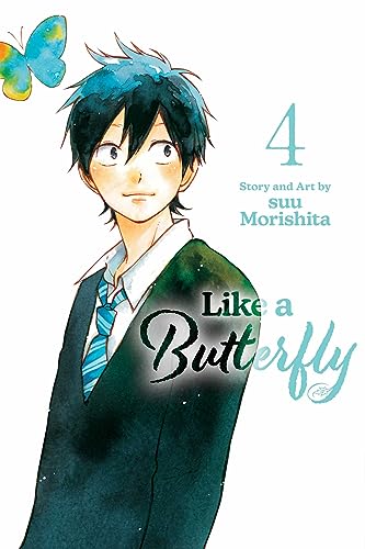 Manga cover featuring a young man with dark hair and a watercolor butterfly.