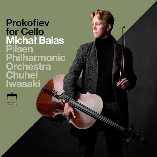 Cellist Michal Balas with cello and orchestra details on album cover.