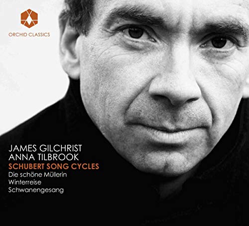 Black and white portrait of James Gilchrist, CD cover for Schubert song cycles.