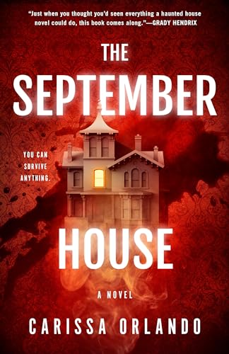 Book cover featuring a Victorian house against a red, patterned, blood-splattered background.