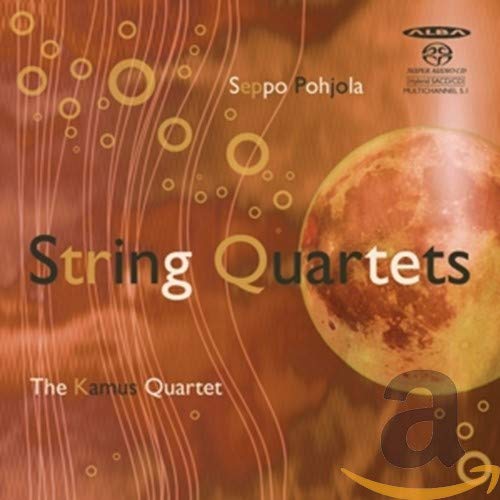 CD cover for “String Quartets” by The Kamus Quartet, with abstract art.