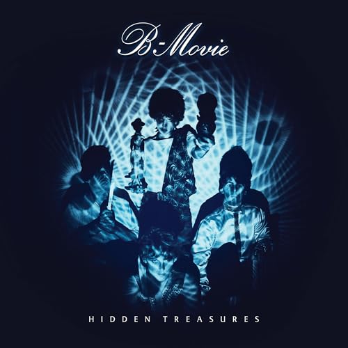 B-Movie album cover, “Hidden Treasures,” featuring four figures in blue tones.