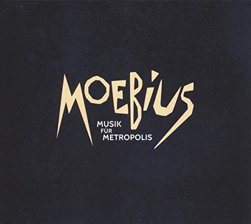 CD cover for Moebius’ “Musik Fur Metropolis” with gold lettering on black.