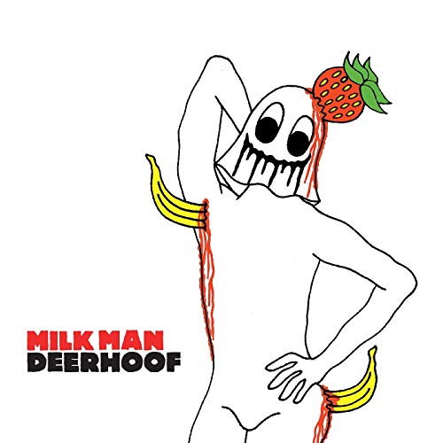White figure with strawberry head and bananas, album cover art.
