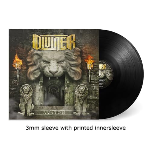 Diviner "Avaton" vinyl record with lion-guarded gate imagery.