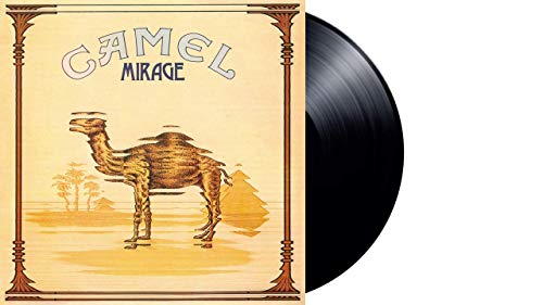 Camel Mirage album cover art featuring a camel illustration next to a vinyl record.