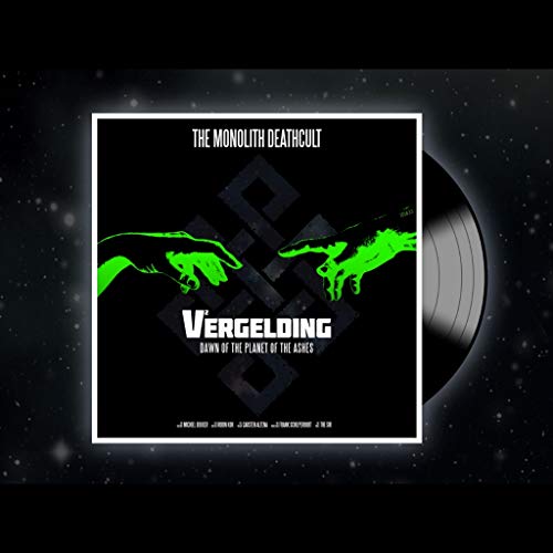 Vinyl record cover: green hands reaching towards each other on black background.