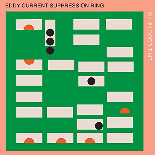 Vinyl record cover: green grid with white and orange rectangles, black dots.