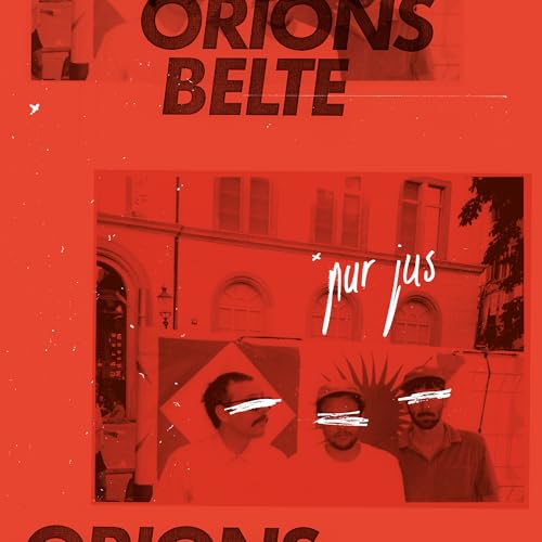 Red album cover with a building and two people with obscured faces.
