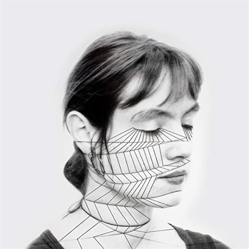 Black and white portrait of a woman with geometric line art overlay.