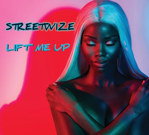 CD cover featuring a Black woman with long, light blue hair, red and blue lighting.