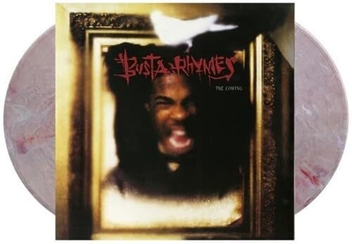 Busta Rhymes album cover, “The Coming”, with vinyl records beside it.