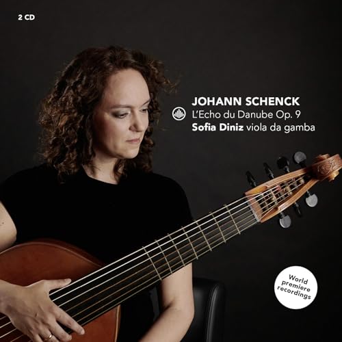 Sofia Diniz with a viola da gamba, album cover for “L’Echo du Danube.”