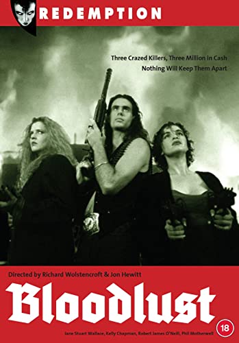 DVD cover for "Bloodlust" featuring three figures with firearms.