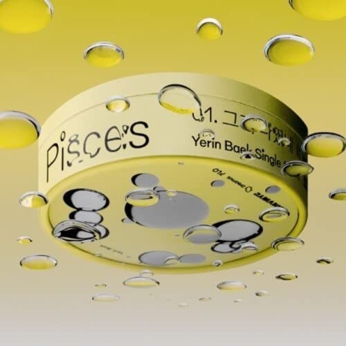 Yellow CD case with "Pisces" text and abstract bubble-like shapes.