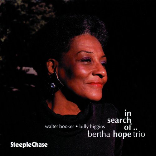 Portrait of Bertha Hope, jazz pianist, on album cover, dark background.