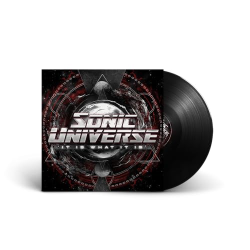 Black vinyl record with cover art featuring “Sonic Universe” text and planets.