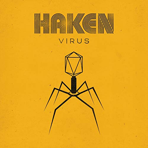 Yellow album cover for Haken’s “Virus” featuring a virus illustration.