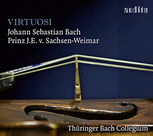 CD cover with violin detail, text naming Bach and Thuringer Bach Collegium.