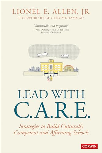 Book cover with school illustration and title “Lead With C.A.R.E.” in large text.