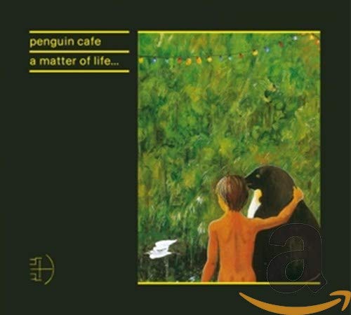 Album cover: child and bear embrace in a green, painted landscape.