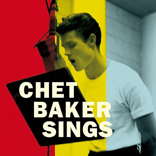 Chet Baker album cover with red, yellow, and a microphone.