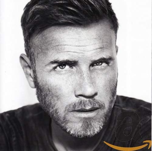 Black and white portrait of Gary Barlow, close-up, with stubble.