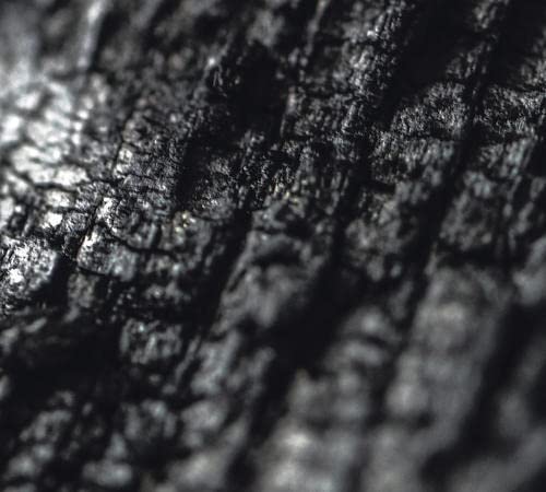 Close-up of a dark, textured surface resembling burnt wood grain.