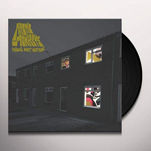 Arctic Monkeys album "Favourite Worst Nightmare" vinyl record with building artwork.