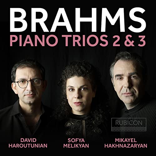 CD cover featuring portraits of three musicians and "Brahms Piano Trios 2 & 3".