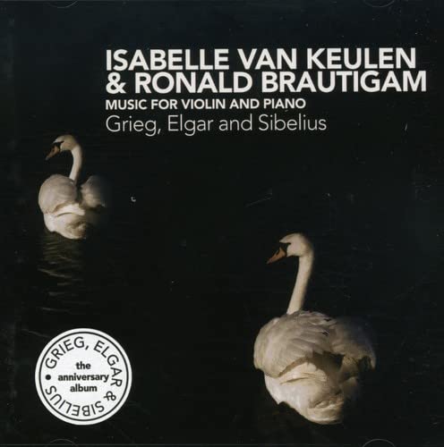 CD cover with swans on dark water, text naming composers and artists.