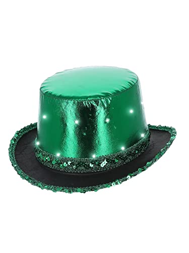 Smiffys 53052, Green LED Light Up Metallic Top Hat, Unisex Adult, One Size
